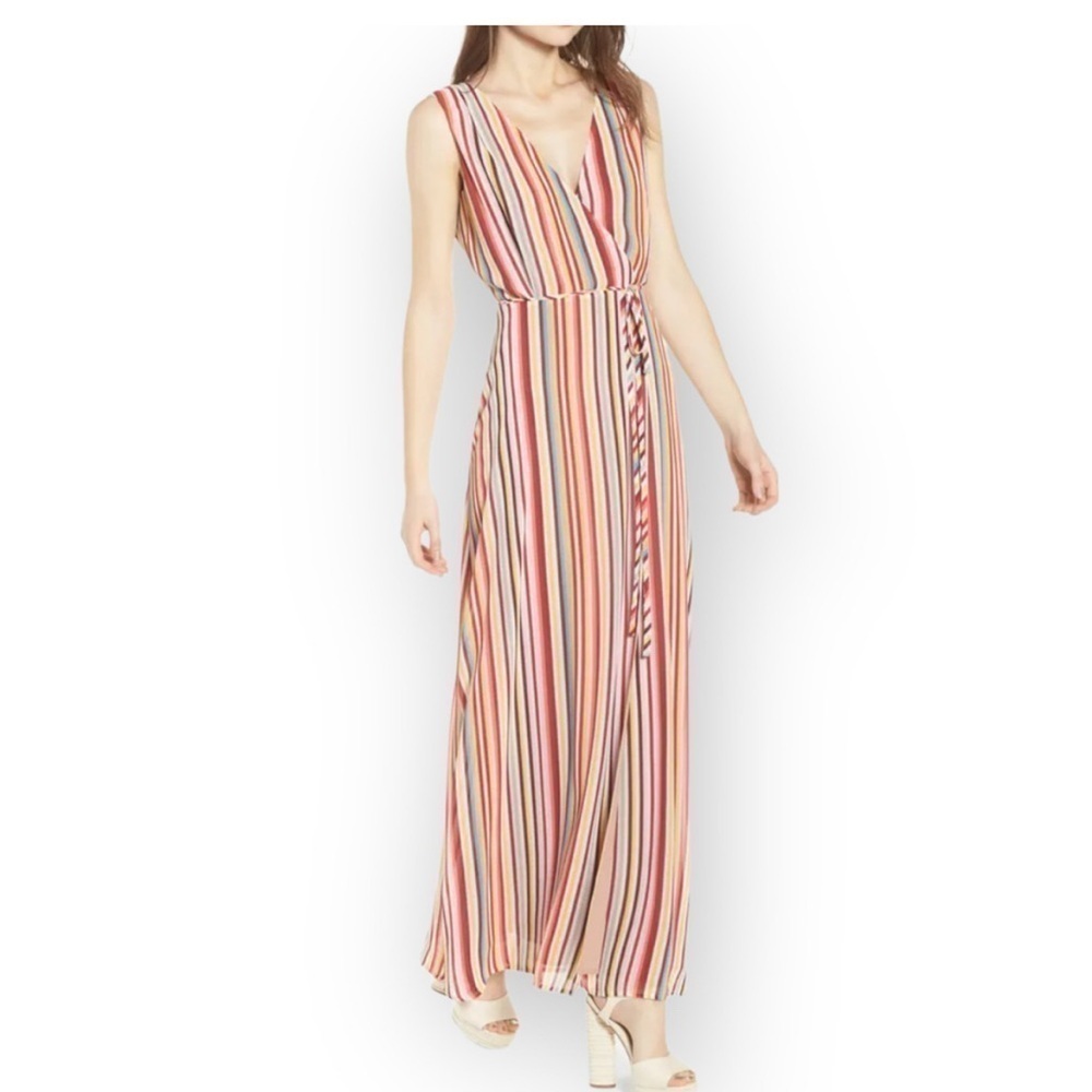 WAYF Bobby Wrap Maxi Dress Crossover Tie Waist Women’s M Lined V-neck Lightweigh